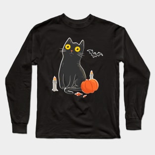 Intense Gaze Black Cat in Halloween Long Sleeve T-Shirt